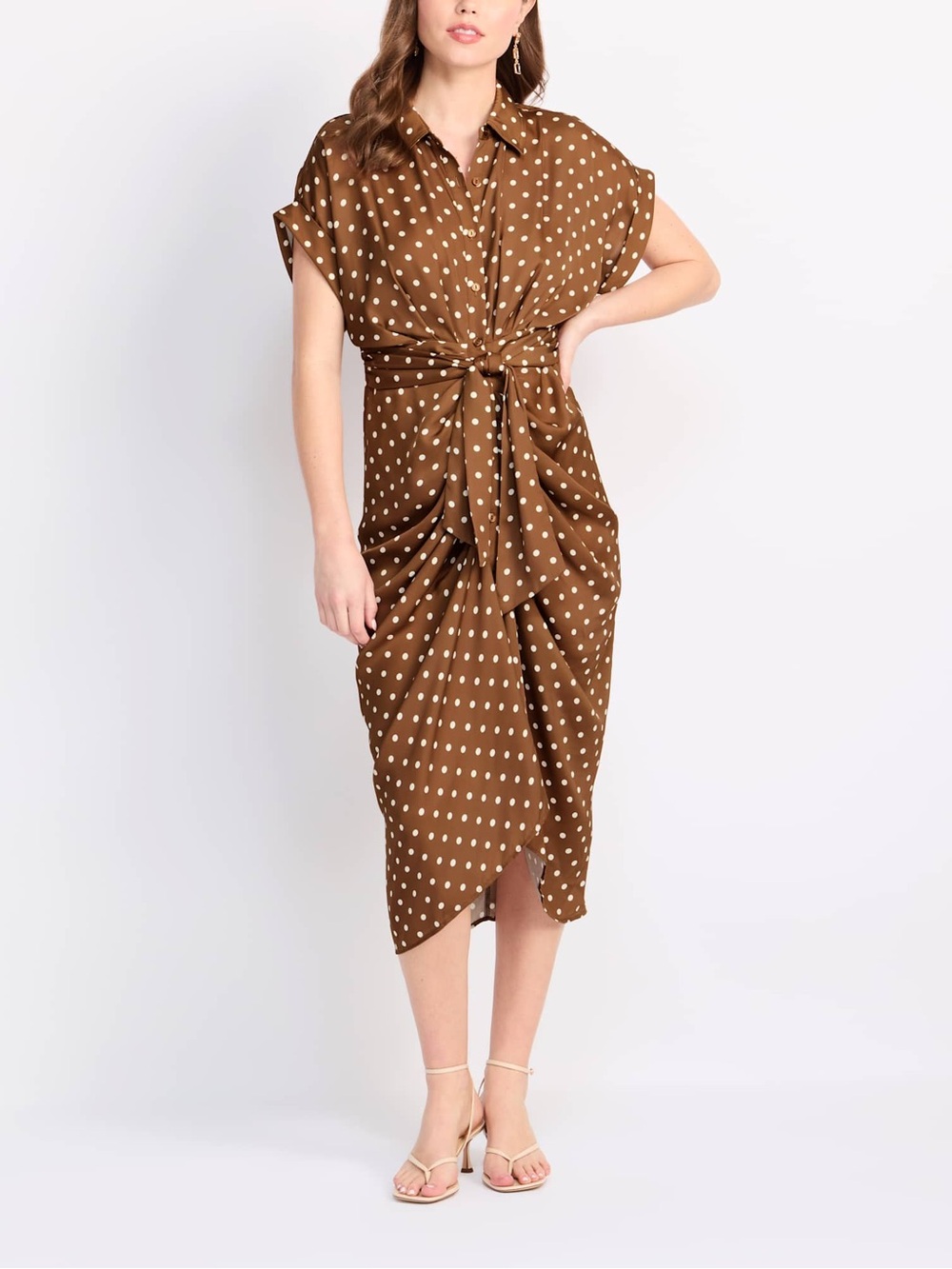Steve Madden Tori Polka Dot Twist-Front Midi Dress